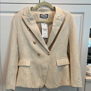Elleven Women's Cream Double-Breasted Blazer gold buttons, chic☄️